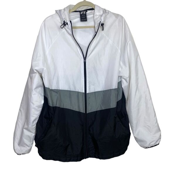 Russel XL windbreaker white black gray color block hooded full zipper - Picture 1 of 7